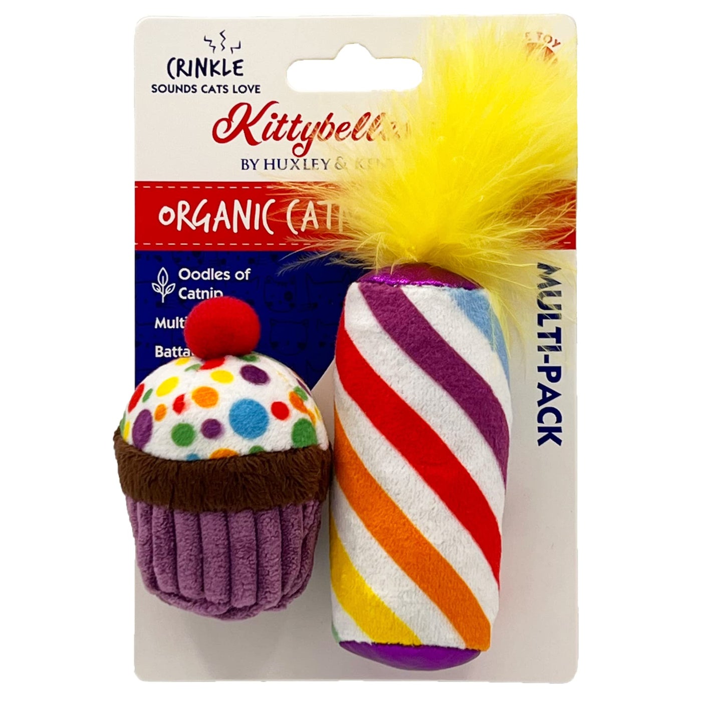 Huxley & Kent 2-Pack Plush Cat Toys | Mewow Cupcake & Candle | Birthday Strong Catnip Filled Cat Toy | Plush Kitten and Cat Toy with Catnip and Crinkle | Kittybelles