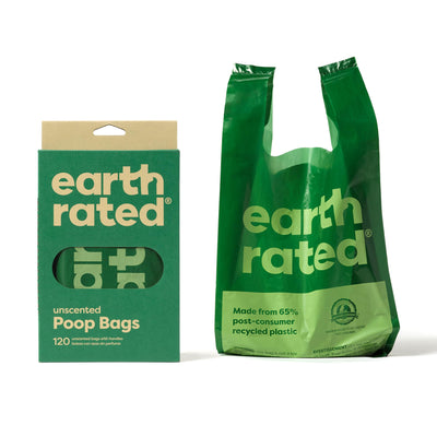 Earth Rated Dog Poop Bags with Handles, Extra Wide, Easy Tie and Guaranteed Leakproof, Unscented, 120 Handle Bags