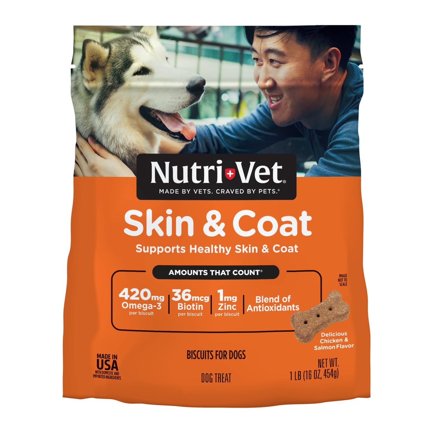 Nutri-Vet Skin & Coat Biscuits for Dogs - Tasty Dog Treat & Dog Skin and Coat Supplement - Small Sized Biscuit - Omega-3 and Biotin Dog Treat - 16 oz