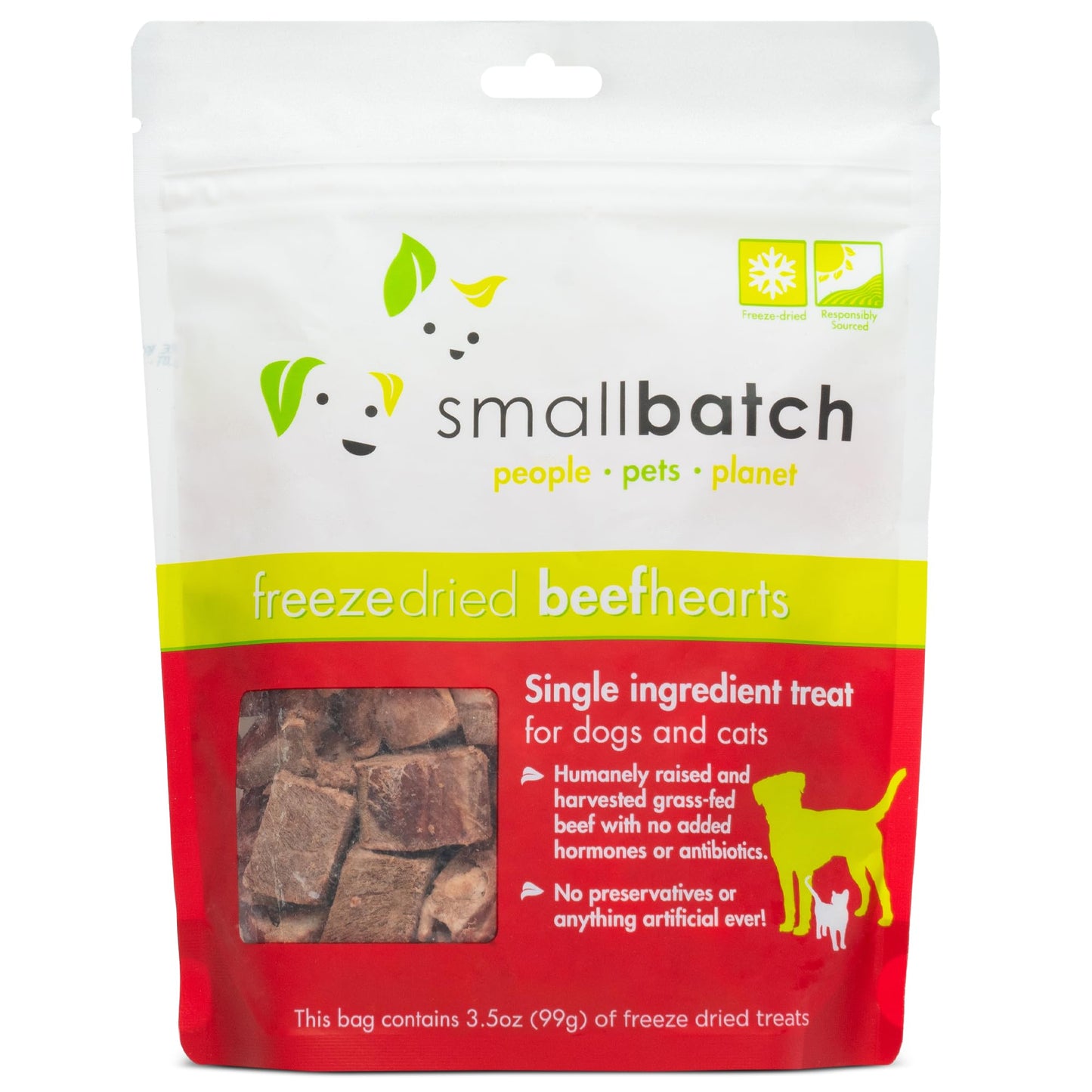 smallbatch Pets Premium Freeze-Dried Beef Heart Treats for Dogs and Cats, 3.5 oz, Made and Sourced in The USA, Single Ingredient, Humanely Raise Meat, No Preservatives or Anything Artificial Ever