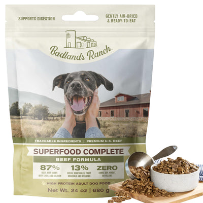 BADLANDS RANCH - Superfood Complete, Adult Dog Food, Air-Dried, High Protein, Zero Fillers, Superfood Nutrition by Katherine Heigl (24 oz., Beef Formula)