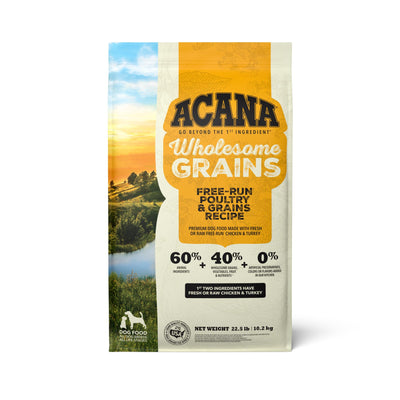 ACANA Wholesome Grains Dry Dog Food, Free-Run Poultry, Real Chicken & Turkey and Eggs Dog Food Recipe, 22.5lb