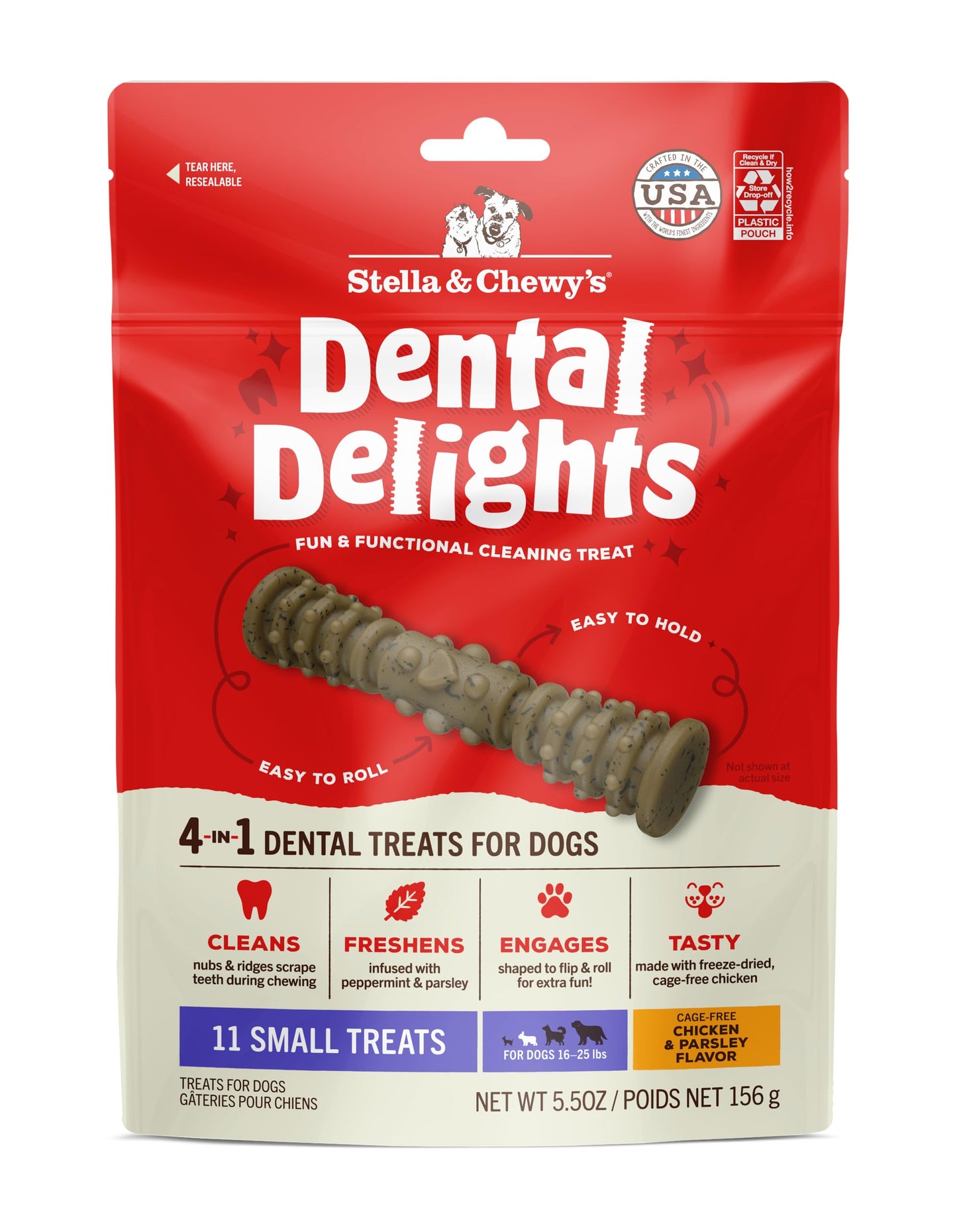 Stella & Chewy's Dental Delights with Freeze-Dried Chicken - Small Dental Treats for Dogs, 5.5 Ounce Bag