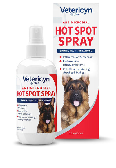 Vetericyn Plus Hot Spot Spray for Dogs Skin Sores and Irritations | Itch Relief for Dogs and Prevents Chewing and Licking at Skin, Safe for All Animals. 8 Ounces