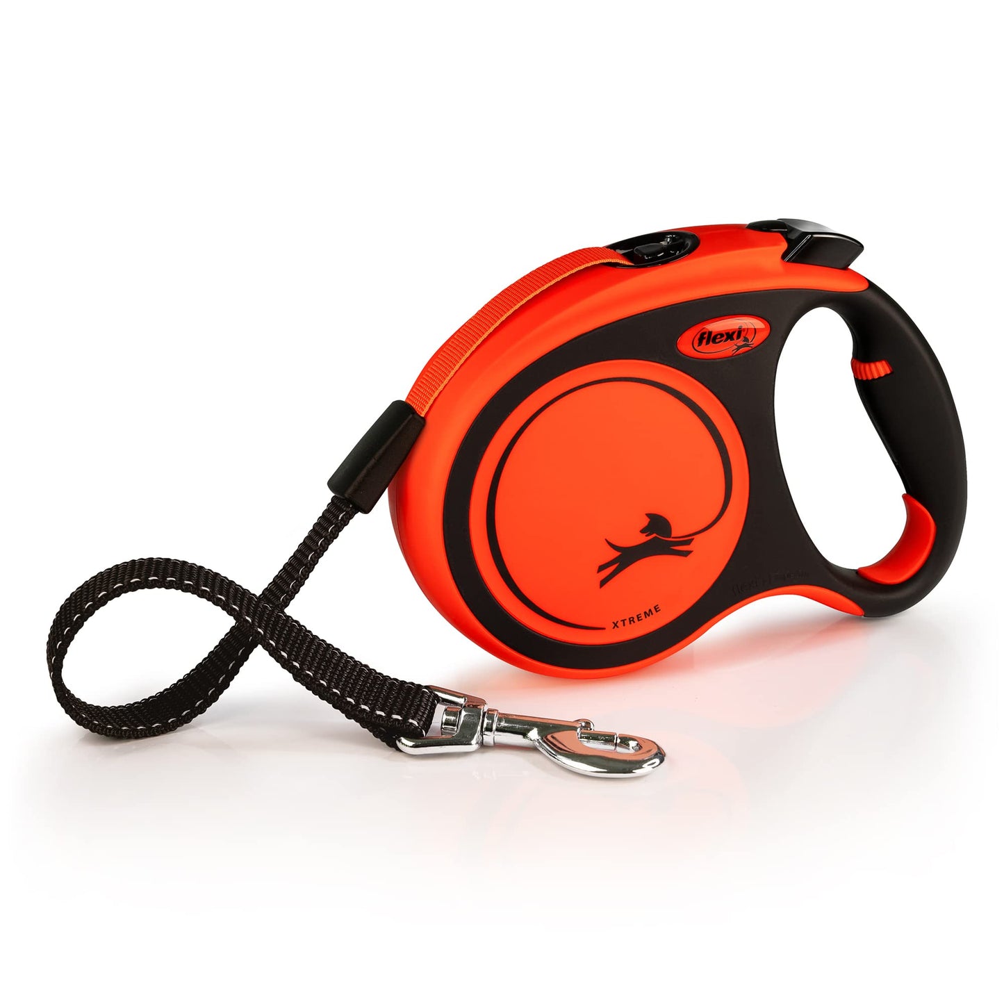 FLEXI New Classic Tape Retractable Dog Leash for Large Dogs Upto 143 lbs. - 16 ft., Orange/Black |Tangle Free Pet Walking Leash with One-Handed Brake, Pause, Lock |German Quality Product