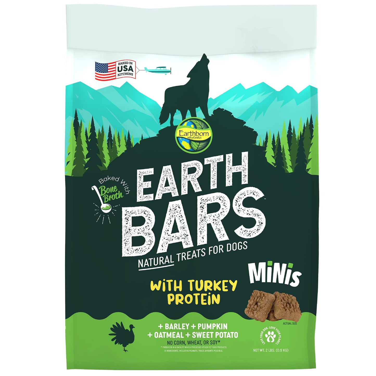 Earthborn Holistic EarthBars Minis with Turkey Protein Natural Dog Biscuit Treats 2 lb