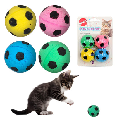 SPOT Sponge Soccer Ball Cat Toys - Interactive and Colorful Plush Toy, Fun for Cats and Kittens to Bat and Chase, Keep Cats Entertained - 1.5" Assorted 4- Pack