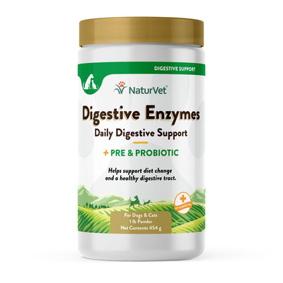 NaturVet - Digestive Enzymes - Plus Probiotics & Prebiotics - Helps Support Diet Change & A Healthy Digestive Tract - for Dogs & Cats - 1 lb Powder