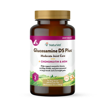 NaturVet Glucosamine DS Plus Level 2 Moderate Care Joint Support Supplement for Dogs and Cats, Chewable Tablets Time Release, Made in The USA, 120 Count