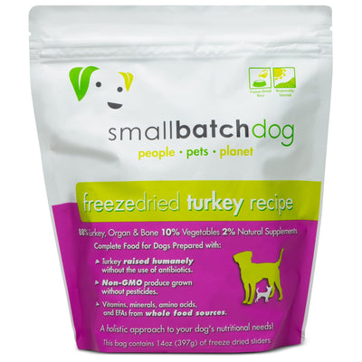 Smallbatch Pets Freeze-Dried Premium Raw Food Diet for Dogs, Turkey Recipe, 14 oz, Made in The USA, Organic Produce, Humanely Raised Meat, Hydrate and Serve Patties, Single Source Protein, Healthy