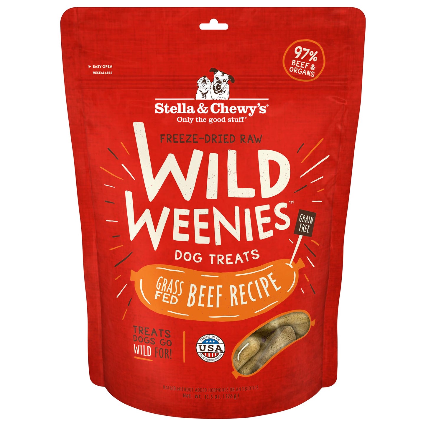 Stella & Chewy's Freeze-Dried Raw Wild Weenies Dog Treats - All-Natural, Protein Rich, Grain Free Dog & Puppy Treat - Great for Training & Rewarding - Grass-Fed Beef Recipe - 11.5 oz Bag