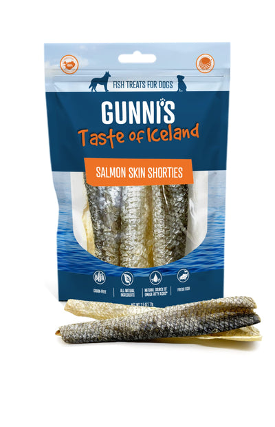 Gunnis Salmon Skin Shorties Fish Dog Chew Treats, 2.5 Ounce Bag