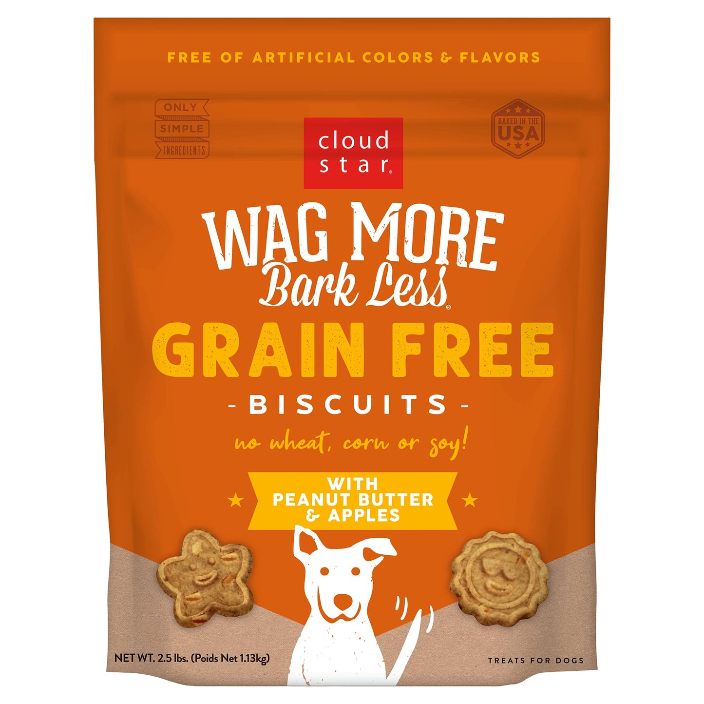 Cloud Star Wag More Bark Less - Dog Treats - Crunchy Biscuits - Grain Free Peanut Butter & Apples - 2.5 lb Pouch