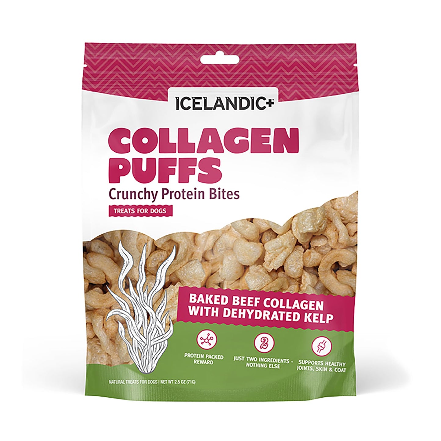 Icelandic+ Collagen Puffs: Baked Beef Collagen W/Dehydrated Kelp 2.5oz - Treats for Med-Lg Dogs, Crunchy Protein Bites