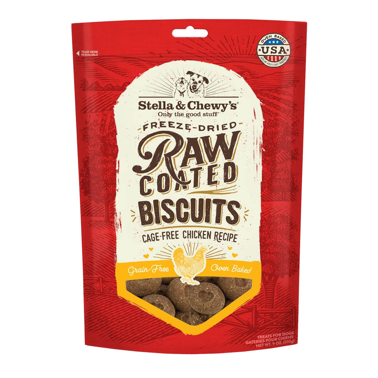 Stella & Chewy's Freeze-Dried Raw Coated Dog Biscuits - Cage-Free Chicken Recipe - Protein Rich, Grain Free Dog & Puppy Treat - Great Snack for Training & Rewarding - 9 oz Bag