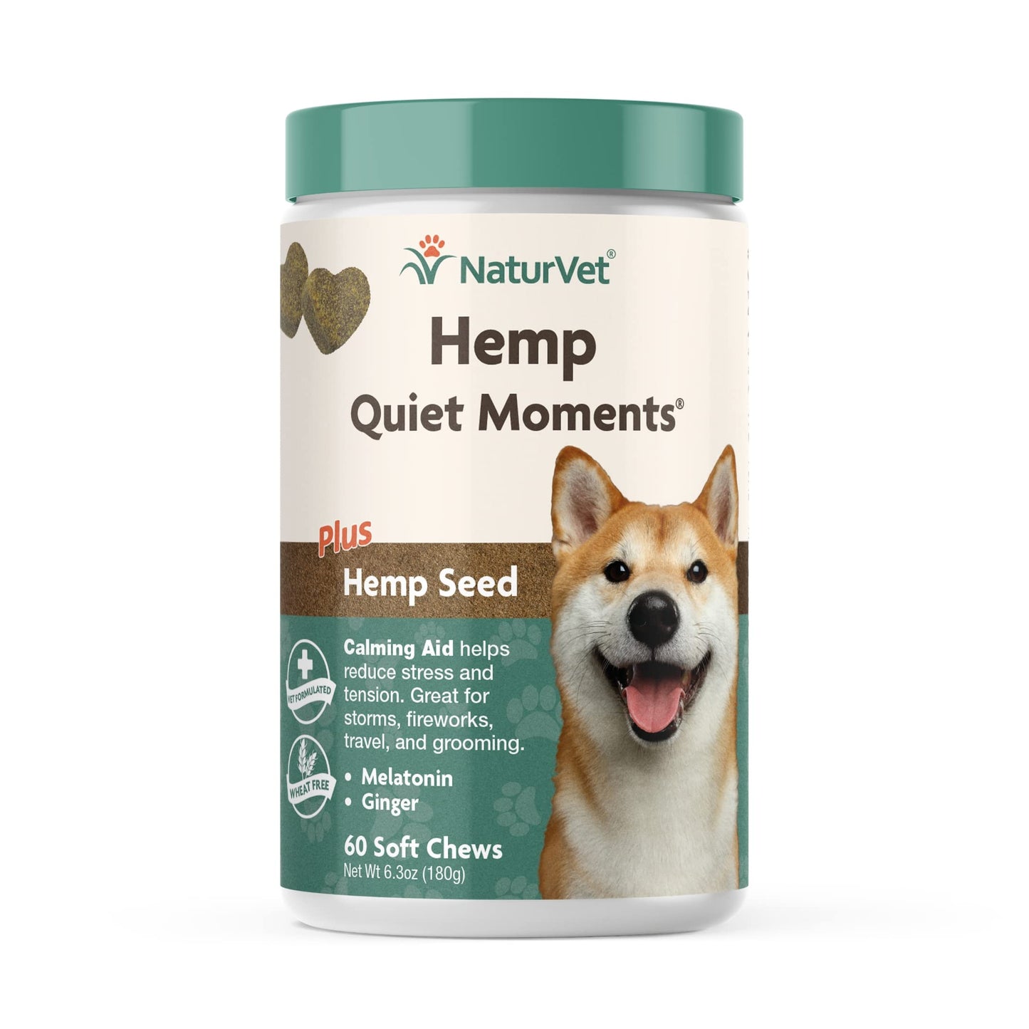 NaturVet Quiet Moments Plus Hemp Calming Aid Soft Chews for Dogs, Count of 60, 60 CT