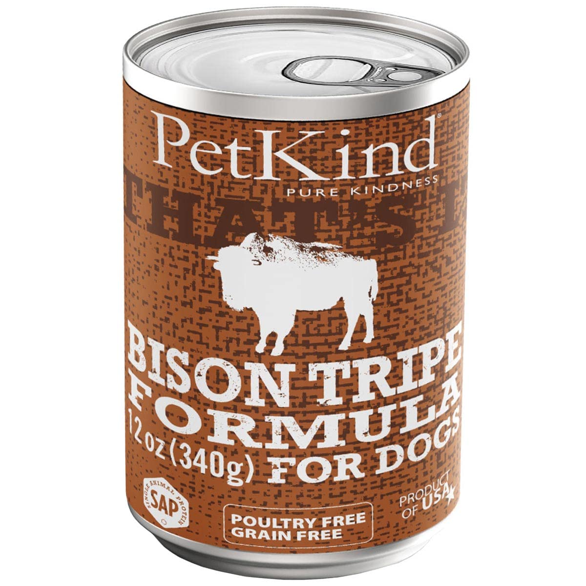 PetKind Grain-Free All Natural Dog Food, 13 oz cans (Pack of 12), Bison Tripe