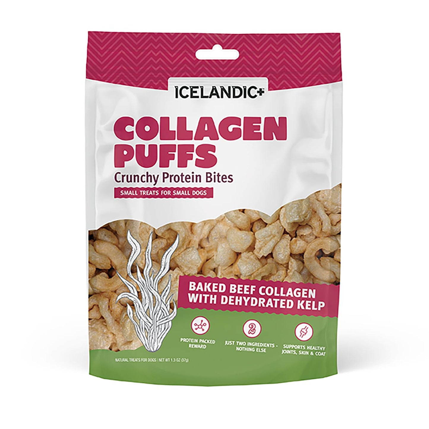 Icelandic+ Collagen Puffs: Baked Beef Collagen with Dehydrated Kelp 1.3oz - Small Dog Treats, Crunchy Protein Bites