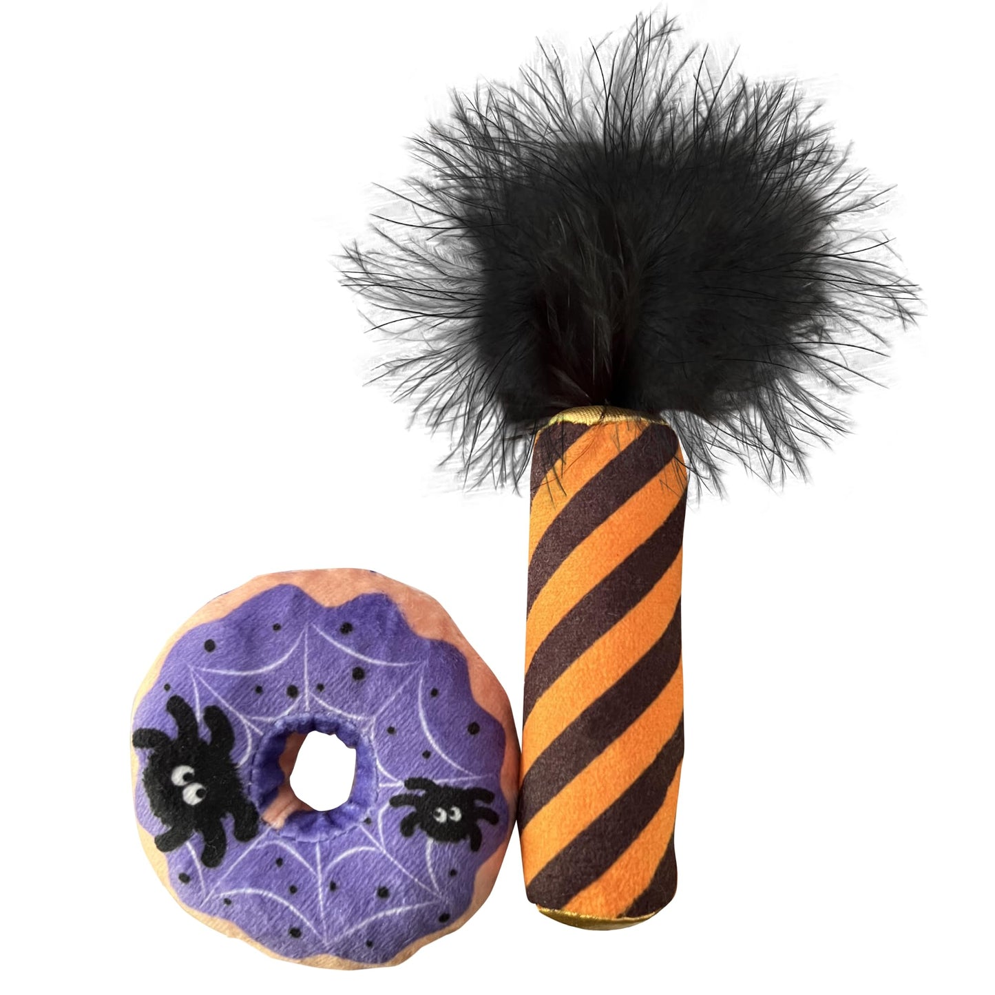 Huxley & Kent 2-Pack Plush Cat Toys | Spiderweb Donut & Black Flame | Halloween Strong Catnip Filled Cat Toy | Plush Kitten and Cat Toy with Catnip and Crinkle | Kittybelles