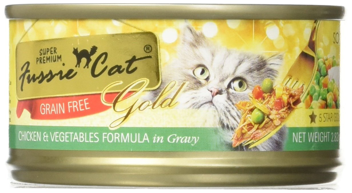 Fussie Cat Gold Super Premium Grain Free Chicken And Vegetables In Gravy Canned Cat Food 2.8 Oz (24 Can Case)