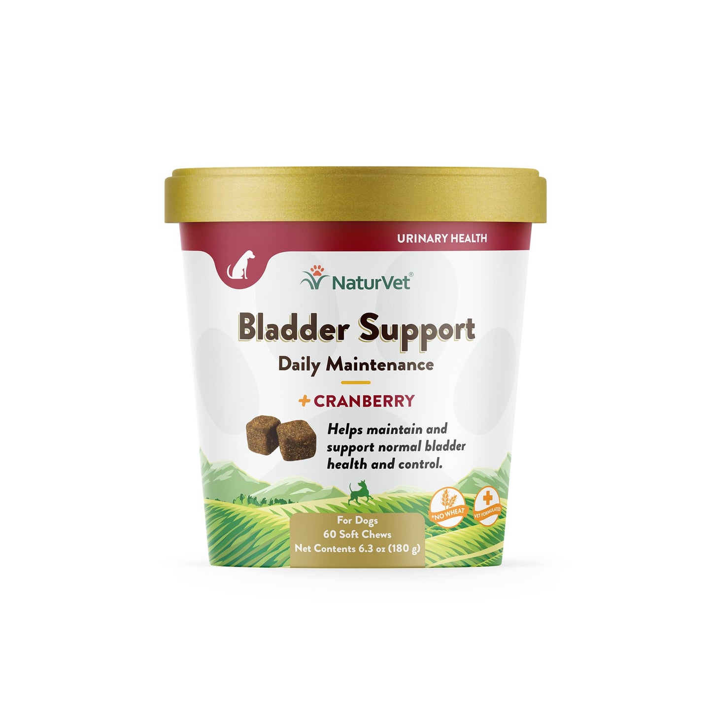 NaturVet Bladder Support Plus Cranberry for Dogs, 60 ct Soft Chews, Made in The USA with Globally Source Ingredients