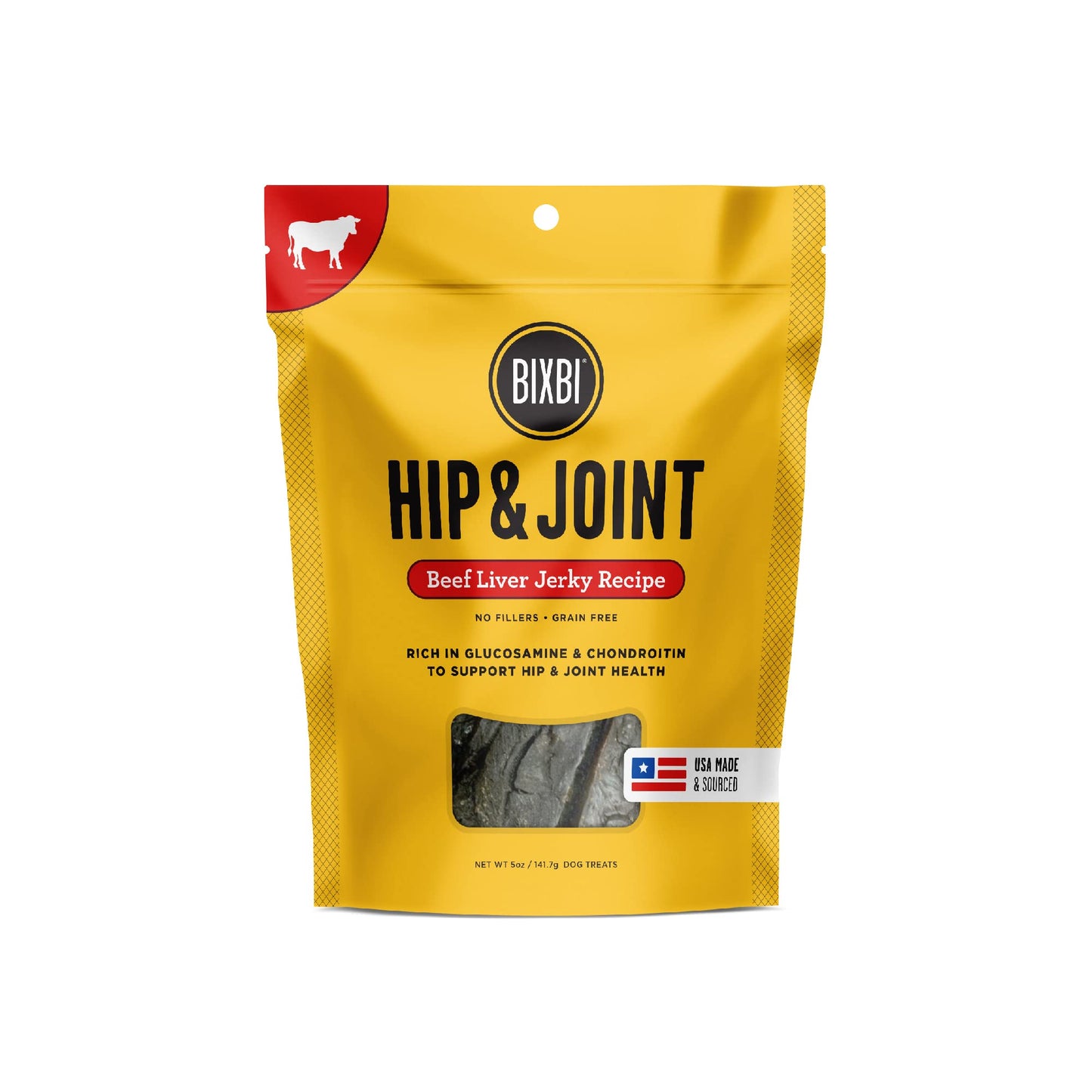 BIXBI Hip & Joint Support Beef Liver Jerky Dog Treats, 5 oz - USA Made Grain Free Dog Treats - Glucosamine, Chondroitin for Dogs - High in Protein, Antioxidant Rich, Whole Food Nutrition, No Fillers