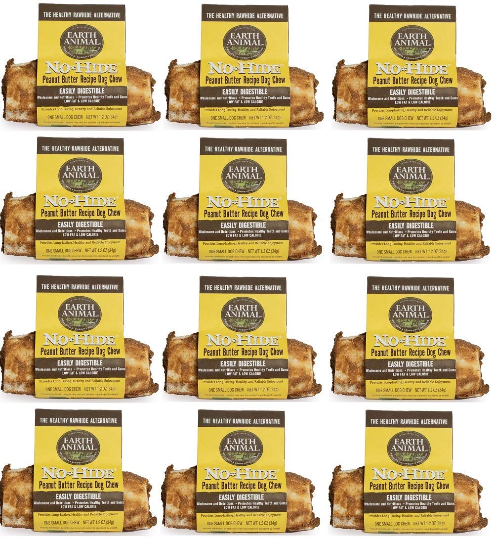 Earth Animal 12 Pack of No-Hide Peanut Butter Dog Chews, Small, Vegetarian Rawhide Alternative