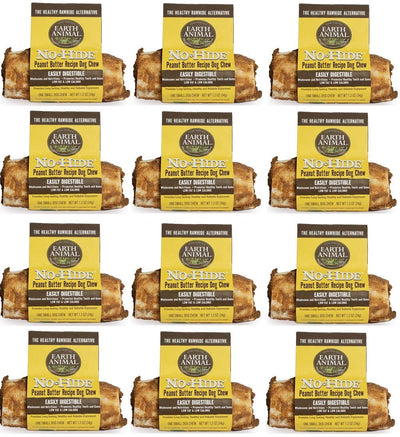 Earth Animal 12 Pack of No-Hide Peanut Butter Dog Chews, Small, Vegetarian Rawhide Alternative