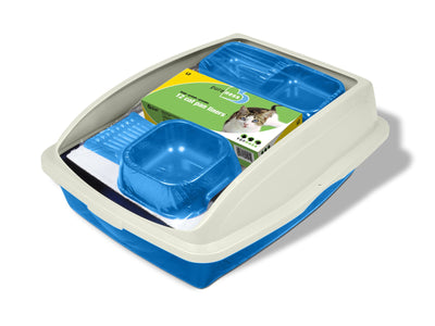 Van Ness Kitten And Cat Starter Kit, 5 Piece Set with High Side Litter Box, Water Bowl, Double Feeder, Litter Scoop, Litter Box Liners