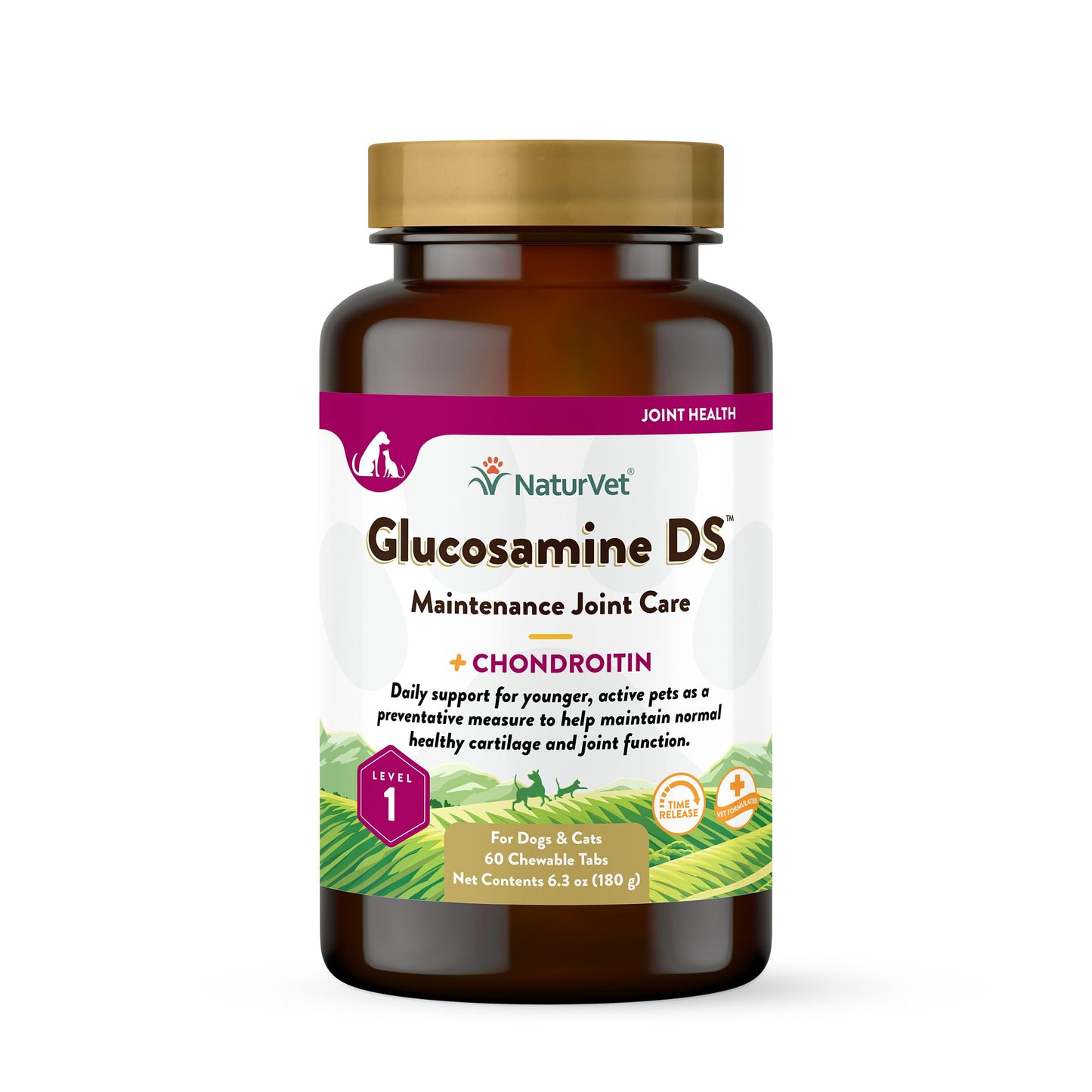 NaturVet Glucosamine DS Level 1 Maintenance Care Hip & Joint Support Pet Supplement for Dogs & Cats -Glucosamine, Chondroitin, Antioxidants -Supports Cartilage, Joint Function - 60 Ct.