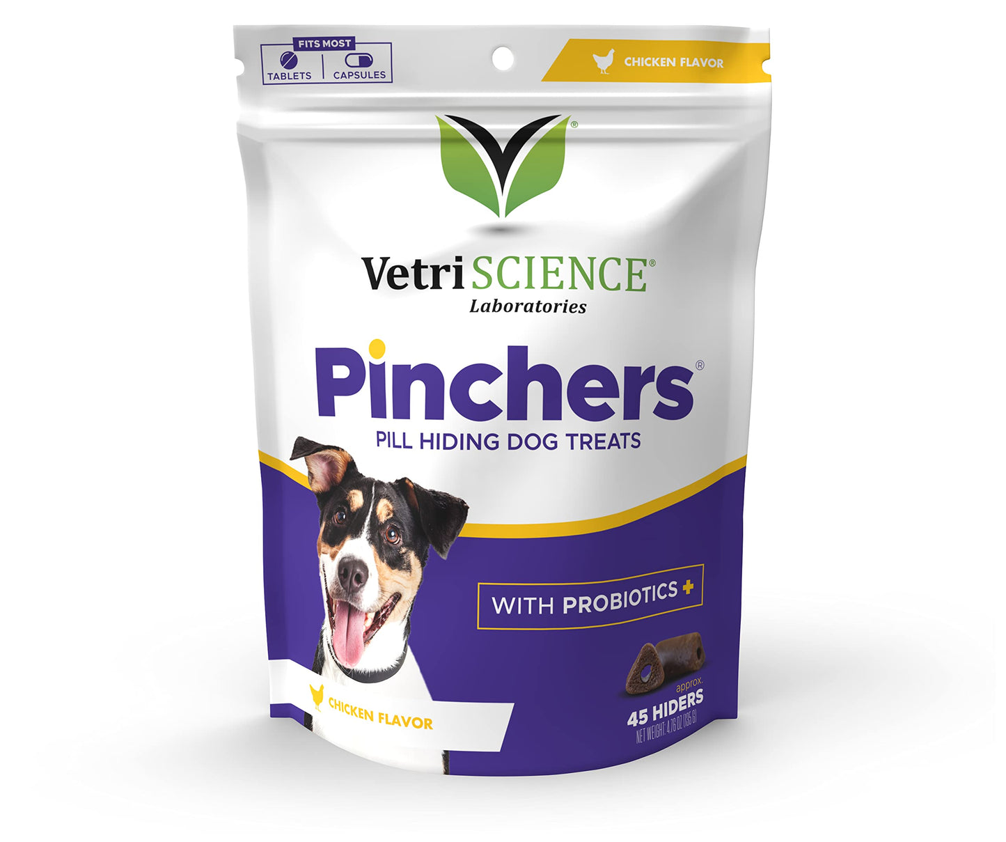 VETRISCIENCE Pinchers Pill Hiding Treats for Dogs - Pill Hider Dog Treats with Probiotics for Concealing Medicine, Capsules and Tablets, Convenient Pocket Shape for Pills