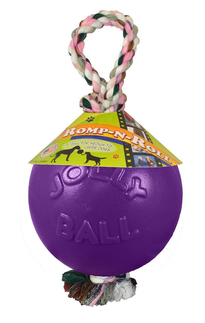 Jolly Pets Romp-n-Roll Rope and Ball Dog Toy, 4.5 Inches/Small, Purple, 4.5-Inch Romp-n-Roll, Purple