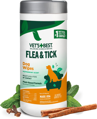 Vet's Best Flea and Tick Wipes for Dogs - Flea Treatment for Dogs - Plant-Based Formula - Certified Natural Oils - 50 Count