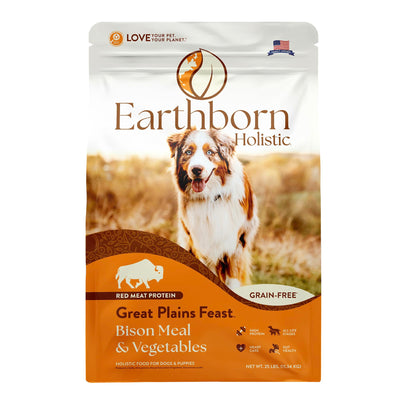 Earthborn Holistic Great Plains Feast Bison Meal & Vegetables Grain-Free, High Protein Food for Dogs and Puppies (25 lbs. Bag)