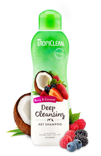 TropiClean Berry & Coconut Deep Cleansing Dog Shampoo | Deodorizing Dog Shampoo | Natural Pet Shampoo Derived from Natural Ingredients | Cat Friendly | Made in the USA | 20 oz.