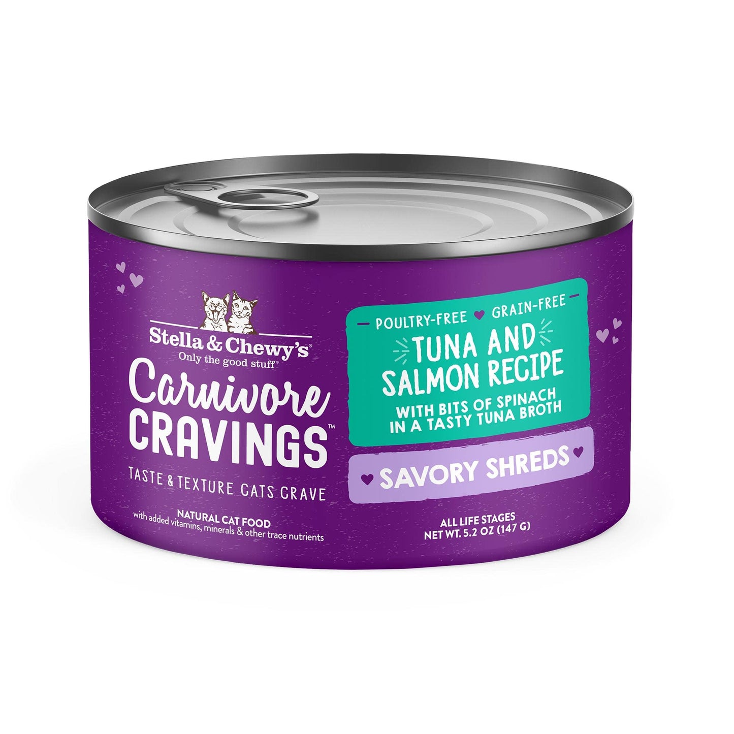 Stella & Chewy's, Cat Carnivore Cravings Tuna & Salmon Shreds Can, 5.2 Ounce