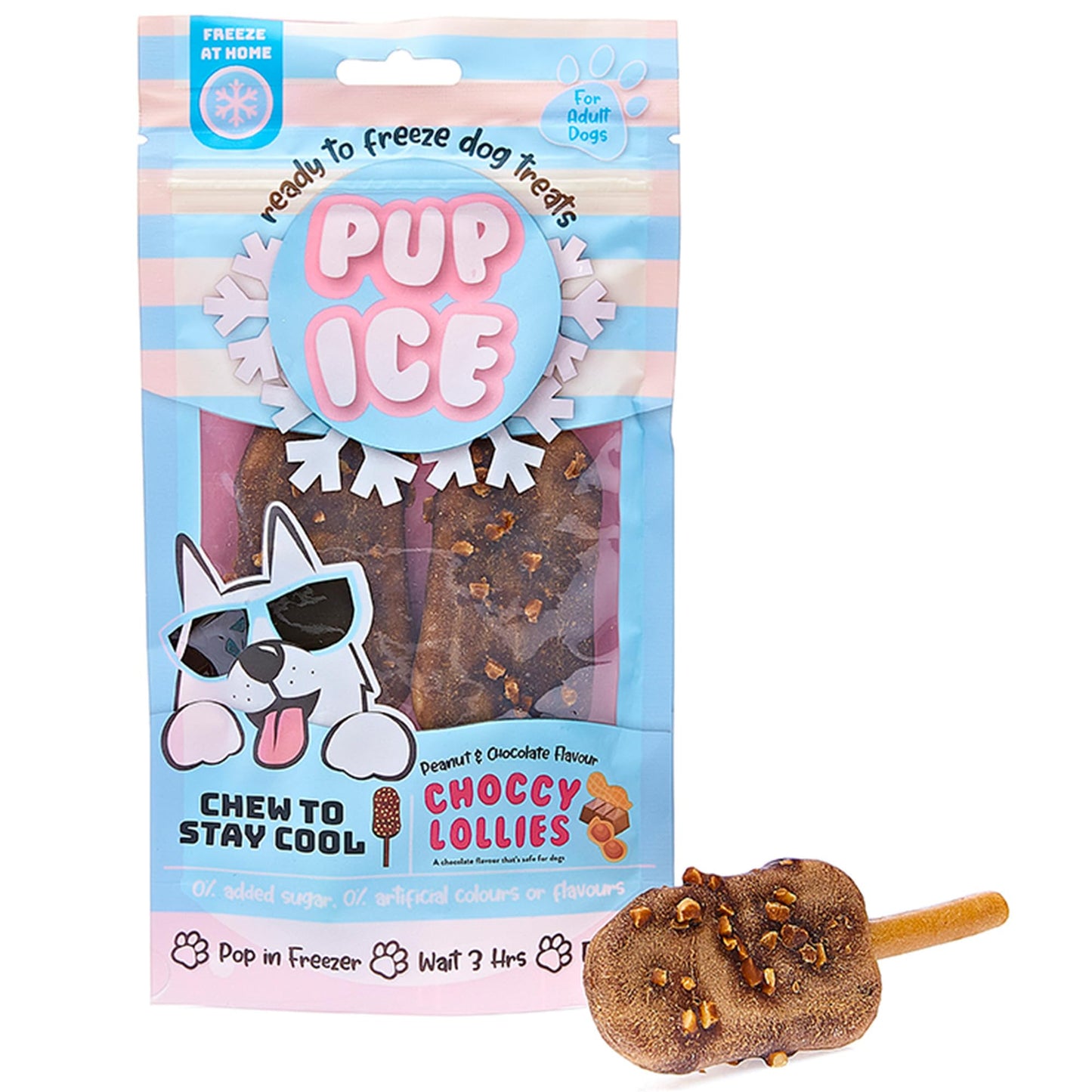 SPOT Pup Ice- Ready to Freeze at Home Dog Treats-Edible Chews for Medium Breed Dogs & Puppies with Real Chicken to Keep Your Pup Cool Year Round, Rocket Lollies Peanut and Chocolate Flavor, 2pcs