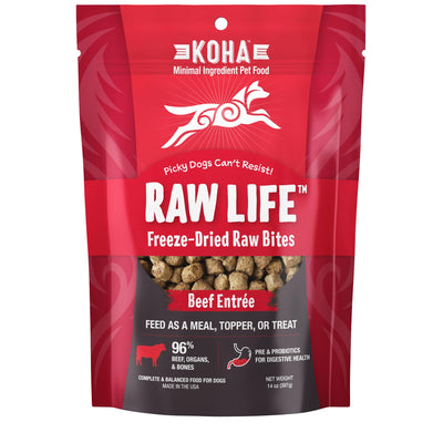 KOHA Raw Life Freeze-Dried Raw Bites Beef for Dogs, High Protein Meal, Topper, and Treat for Picky Eaters, 14oz Bag