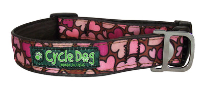 Cycle Dog Bottle Opener Recycled Dog Collar, Pink Hearts, Large