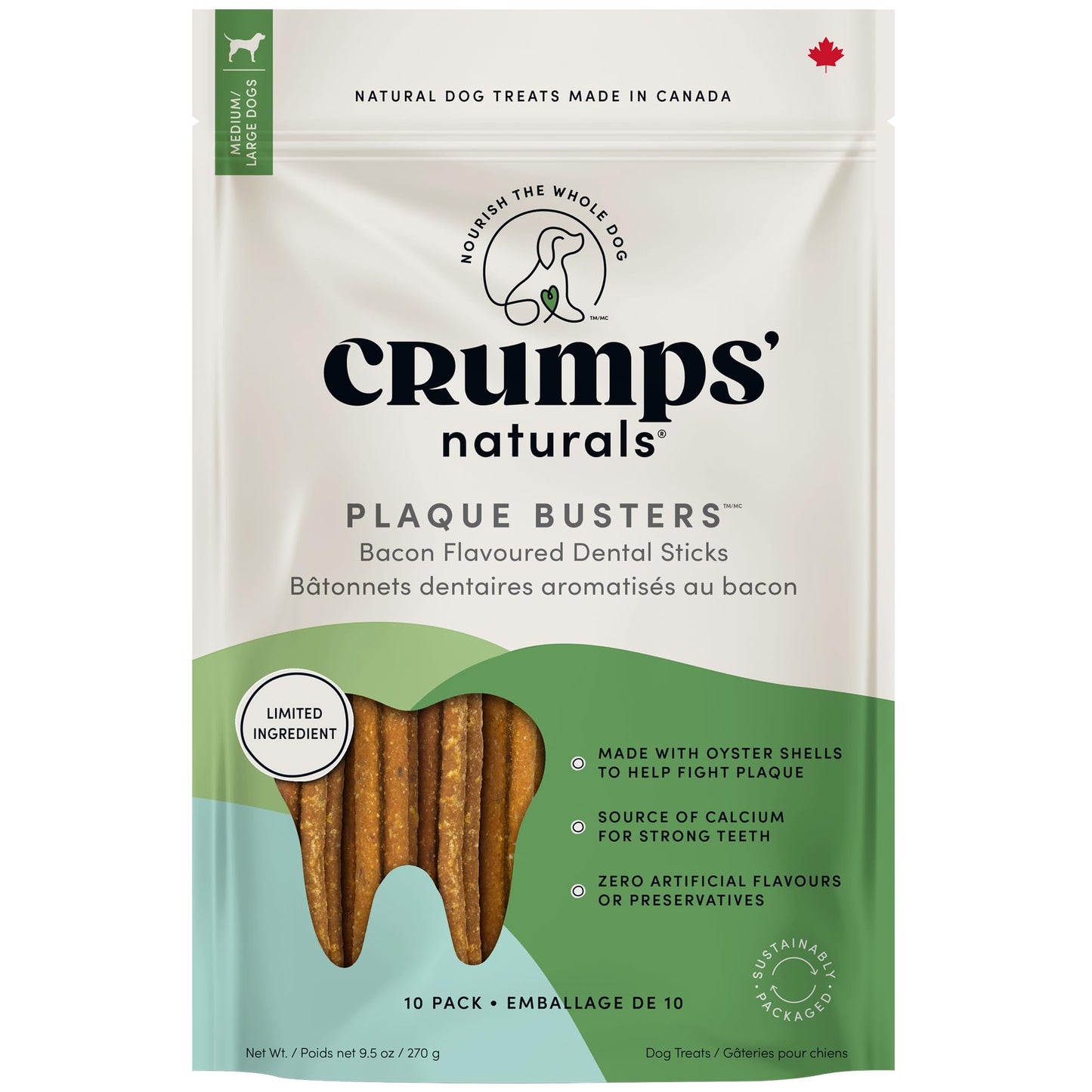 Crumps' Naturals Bacon Dental Dog Treats (10 count), 7"