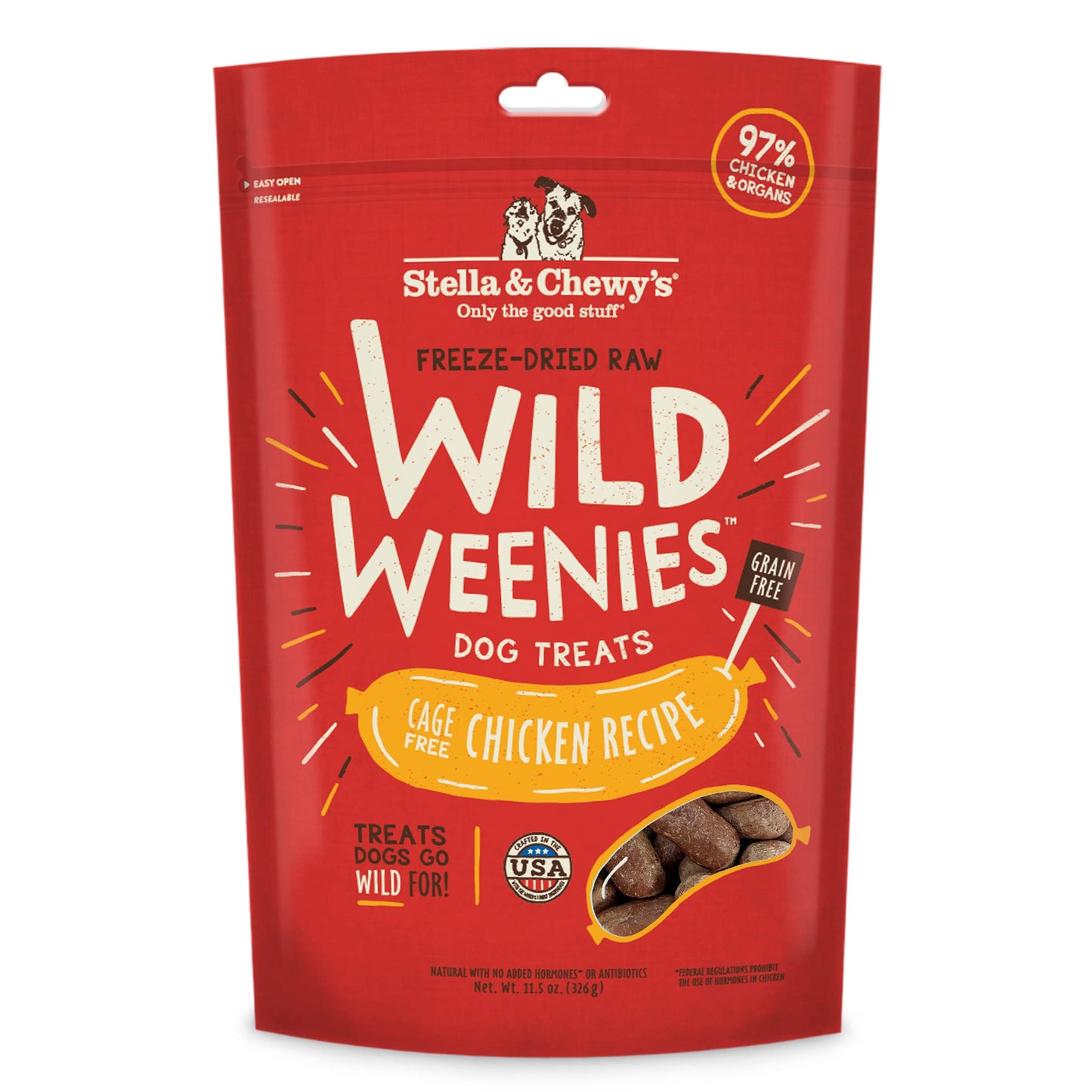 Stella & Chewy's Freeze-Dried Raw Wild Weenies Dog Treats - All-Natural, Protein Rich, Grain Free Dog & Puppy Treat - Great for Training & Rewarding - Cage-Free Chicken Recipe - 11.5 oz Bag