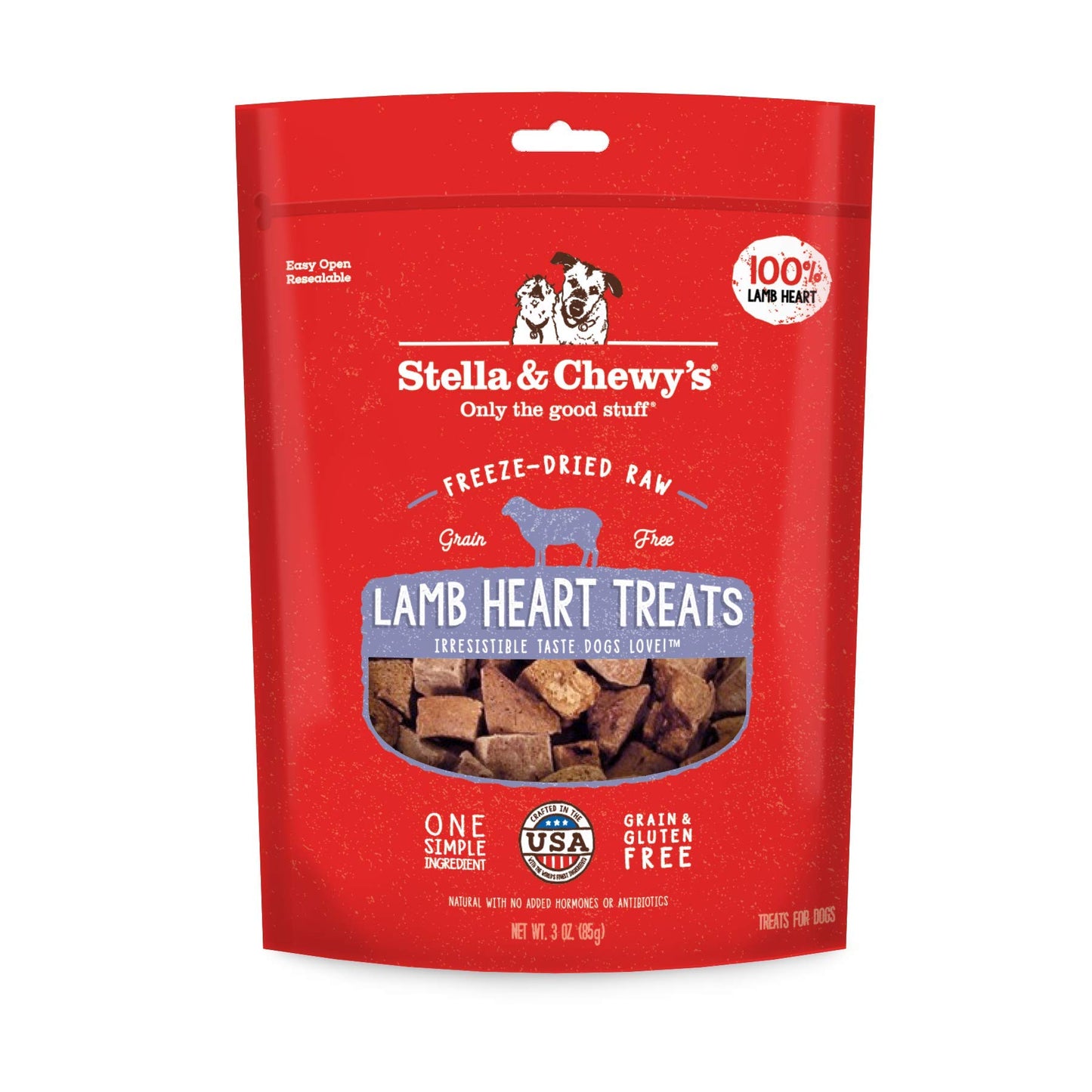 Stella & Chewy's Freeze-Dried Raw Single Ingredient Lamb Heart Treats, 3 oz. Bag