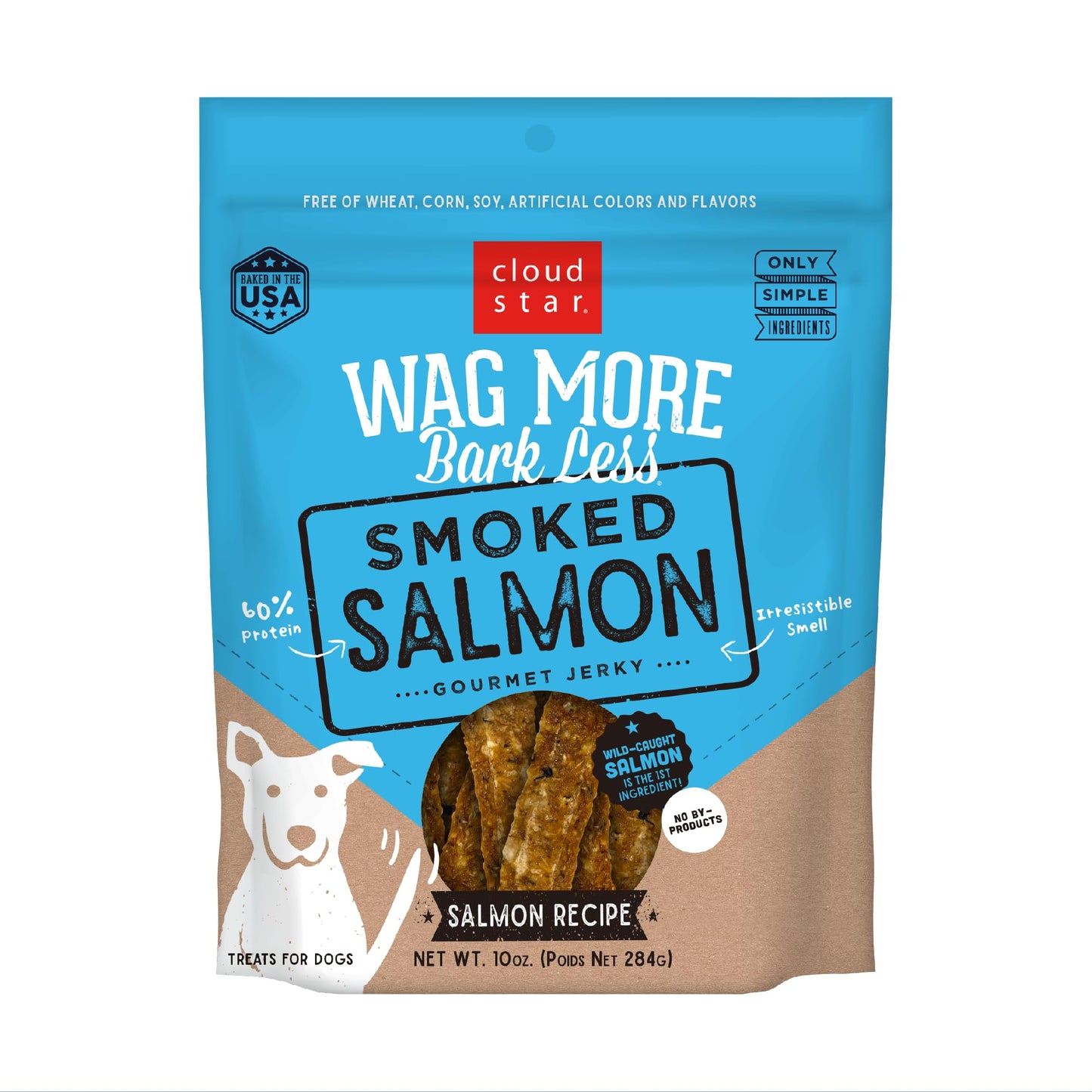 Cloud Star Wag More Bark Less Jerky Dog Treats, Smoked Salmon, 10 oz. Pouch