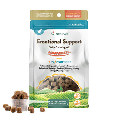 NaturVet Scoopables Emotional Support for Dogs - Daily Calming Aid Promotes 24/7 Normal, Calm Behavior - Hickory Smoked Bacon Flavored | 11oz Bag