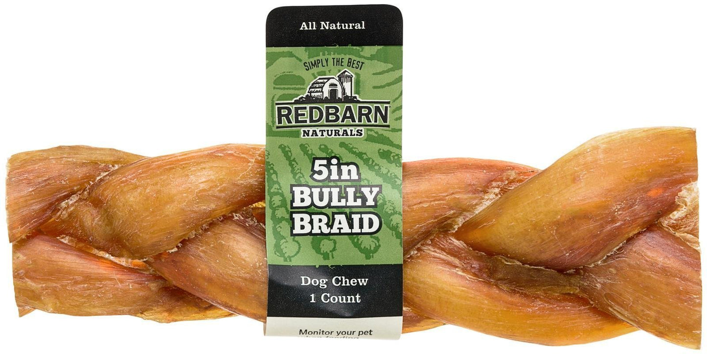 Redbarn 5" Braided Bully Sticks for Dogs. Natural, Grain-Free, Highly Palatable, Long-Lasting Dental Chews Sourced from Free-Range, Grass-Fed Cattle (1 Stick)