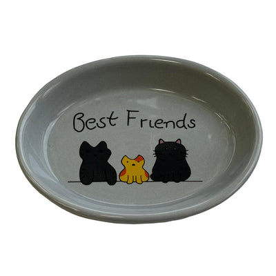 SPOT Best Friends Oval Cat Food Dish - Ceramic Plate with Low Edges, Saucer with Whisker-Friendly Shape and Low Profile Sides, Ideal for Wet or Dry Cat Food, Dishwasher Safe, 6in, Light Grey