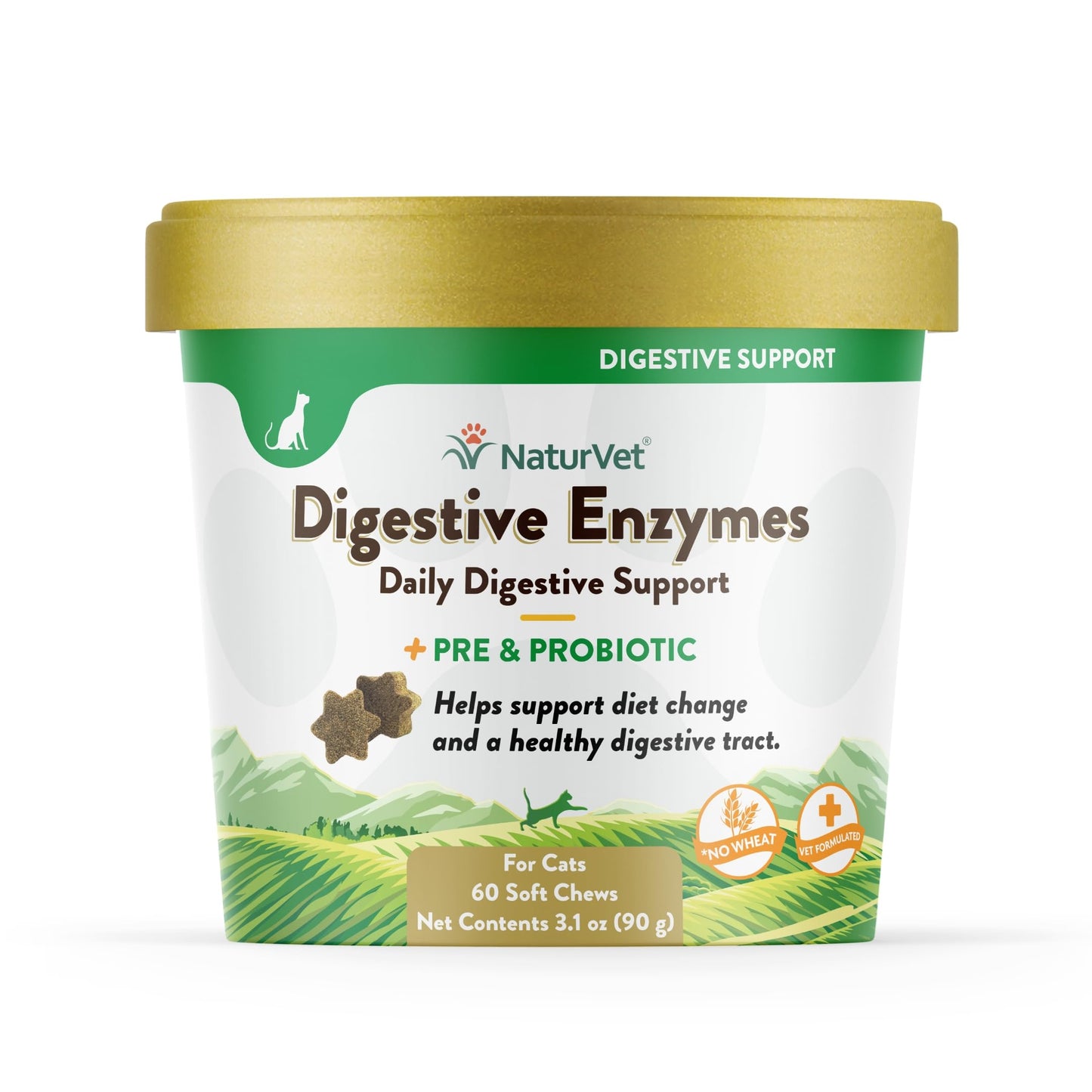 NaturVet - Digestive Enzymes for Cats Plus Probiotics - 60 Soft Chews - Helps Support Diet Change & A Healthy Digestive Tract - Aids in The Absorption of Vitamins & Minerals - 30 Day Supply