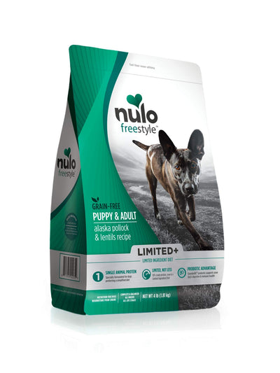 Nulo Puppy & Adult Freestyle Limited Plus Dry Dog Food: All Natural Ingredient Diet For Digestive & Immune Health - Allergy Sensitive Non Gmo (Alaska Pollock & Lentils Recipe - 4 Lb Bag) (51LW04)