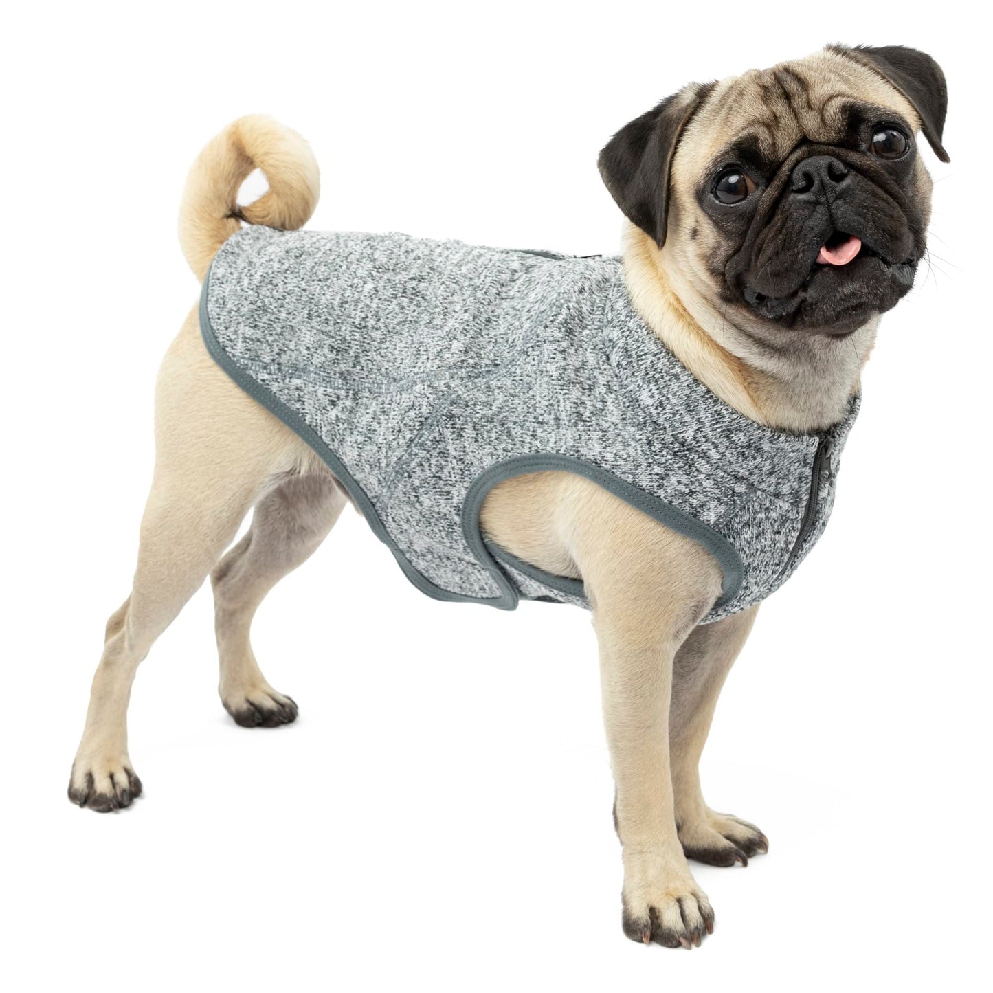 Kurgo Core Dog Sweater, Knit Dog Sweater with Fleece Lining, Cold Weather Pet Jacket, Zipper Opening for Harness, Adjustable Neck, Year-Round Sweater for Small Dogs (Heather Black, X-Small)