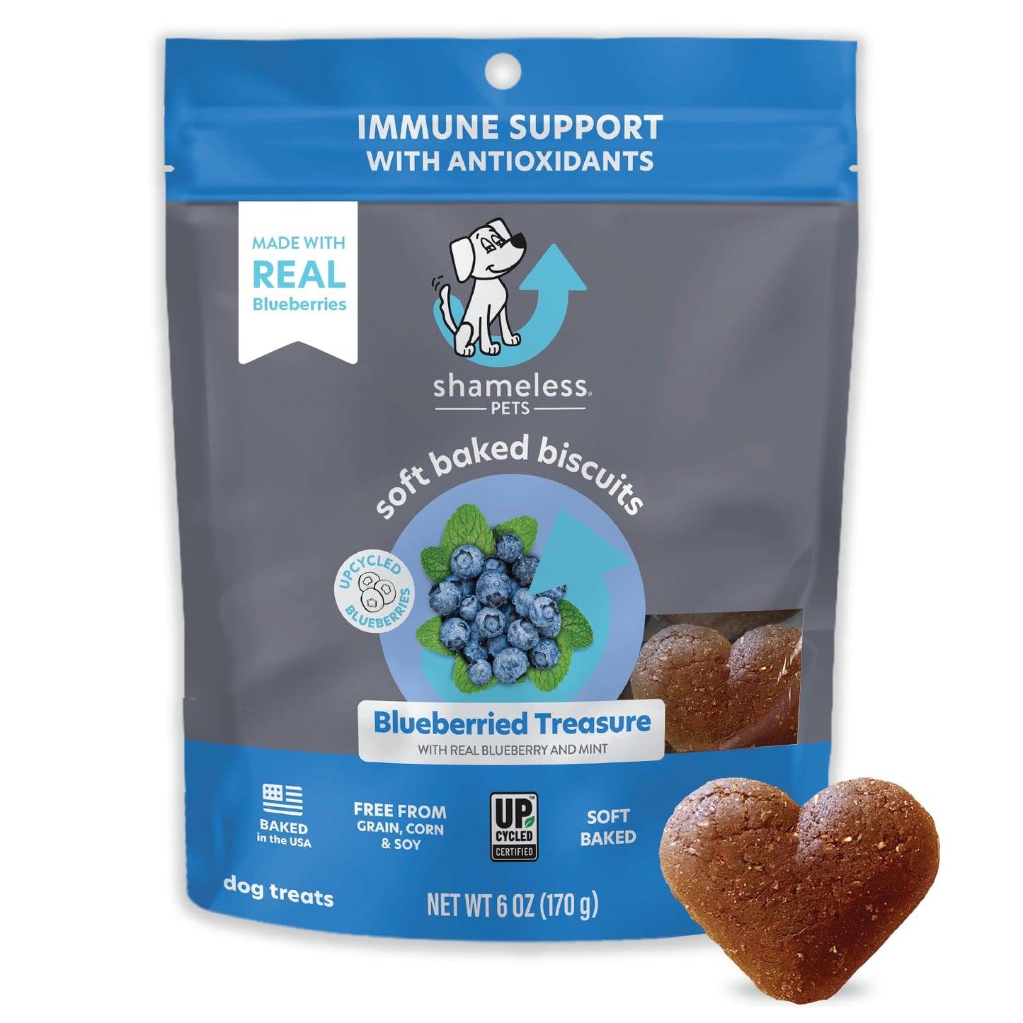 Shameless Pets Soft-Baked Dog Treats, Blueberried Treasure - Natural & Healthy Dog Chews with Mint for Immune Support - Dog Biscuits Baked & Made in USA, Free from Grain, Corn & Soy - 1-Pack